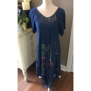 Pineapple Women's Free Size Boho Tie Dye Loose Fitting Summer Dress Blue Parrots